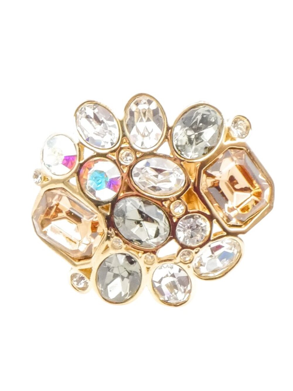 St. John AB Crystal Rhinestone 22K Gold Plated Statement Ring Size 7.5
